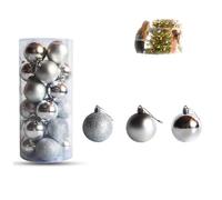 Mini Plastic Christmas Baubles, Set of 24, Colourful Christmas Tree Decorations, Wall Hanging Ornaments, Christmas Tree Baubles, Tinsel Door Decorations, Festival Decorations (Silver)