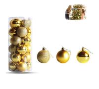 Mini Plastic Christmas Baubles, Set of 24, Colourful Christmas Tree Decorations, Wall Hanging Ornaments, Christmas Tree Baubles, Tinsel Door Decorations, Festival Decorations (Gold)
