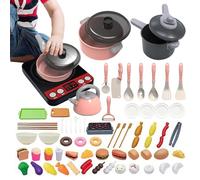 Mini Play Kitchen - 71 Piece Cooking Playset | Cookware with Pots, Pans, Kitchenware, Cutting Fun Of Fruits And Vegetables, Sound Like Accessories For Girls And Boys 3-8 Years Old