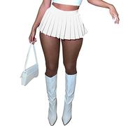 Mini Pleated Skirts for Women Sexy Cute Girl Y2k Short Cargo Skirt Women's Club Tennis Skort Skater A line with Slit, White, S