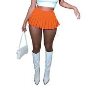 Mini Pleated Skirts for Women Sexy Cute Girl Y2k Short Cargo Skirt Women's Club Tennis Skort Skater A line with Slit, Orange, Large