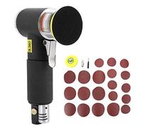 Mini Pneumatic Air Sander Eccentric Grinder, Air Sanding Machine with Hook and Loop Pad, 16000 RPM Polishing Tool for Automobile Metal Wood Detail Work (2-3 inch Off-Center Black + 10 Pieces of