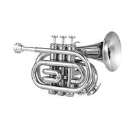 Mini Pocket Bb Trumpet for Students and Beginners, Brass with Carry Case | Silver-plated mouthpiece delivers clear tone, compact design for on-the-go practice, includes complete cleaning kit
