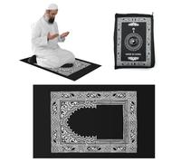 Mini Pocket Portable Travel Prayer Mat Rug with compass Pocket Sized Muslim Folding Prayer Mat 60 x 100cm Waterproof Polyester Prayer Rug (Black)