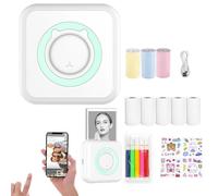 Mini Pocket Printer 8 Rolls of Paper, Mini Wireless Bluetooth Sticker Printer, Mobile Thermal Printer for Smartphones, Refillable, for Study Travel, Marker Notes, Journal List Memo,Green