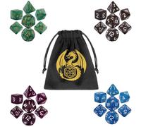 Mini Polyhedral Dice Set, Four-Colors Dice Sets with D4 D6 D8 D10 D% D12 D20, Acrylic Material, DND Starter Set, Dice Set with Dice Bag, Role Playing Board Games Accessories, Coffee+Blue+Green+Purple
