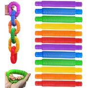 Mini Pop Tube, 12 PCS Stretch Pipe Toy, DIY Sensory Color Stretch Tube, Attention Autism Bucket Toys for Autism Children & Adults, Reduce Anxiety