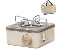 Mini Portable Butane Stove - Easy to Use Caravan Outdoor Cooker with Carrying Bag, for Camp, Picnic, Outdoor & Indoor Use, Emergency Stove - White Khaki