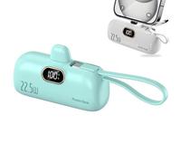 Mini Portable Charger with Built-in Cable, 5000mAh Ultra-Compact Power Bank, 22.5W Fast Charging USB C Power Bank with LED Display, Mini Phone Charger for Travel, Outdoor (Green)