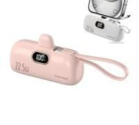 Mini Portable Charger with Built-in Cable, 5000mAh Ultra-Compact Power Bank, 22.5W Fast Charging USB C Power Bank with LED Display, Mini Phone Charger for Travel, Outdoor (Pink)