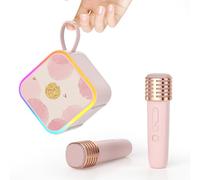 Mini Portable Karaoke Machine with 2 Wireless Mic,Home Karaoke System for Kids,Travel/Birthday Parties/Holidays,Bluetooth Speaker with Carry Handle,Ideal Halloween for Ages 3-12