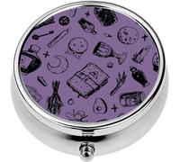 Mini Portable Pill Case Box for Purse Vitamin Medicine Metal Small Cute Travel Pill Organizer Container Holder Pocket Pharmacy Black Voodoo Fortune Telling Witchcraft Attributes Hand Drawn