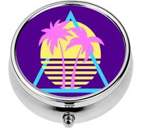 Mini Portable Pill Case Box for Purse Vitamin Medicine Metal Small Cute Travel Pill Organizer Container Holder Pocket Pharmacy Retro Palm Trees in 80s Style at Sunset Summer time Palm Trees The The