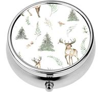 Mini Portable Pill Case Box for Purse Vitamin Medicine Metal Small Cute Travel Pill Organizer Container Holder Pocket Pharmacy Winter Woodland Fabric Watercolor Forest Animals Paper Natural