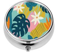 Mini Portable Pill Case Box for Purse Vitamin Medicine Metal Small Cute Travel Pill Organizer Container Holder Pocket Pharmacy Collage Contemporary Floral Seamless Modern Exotic Jungle fru