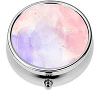 Mini Portable Pill Case Box for Purse Vitamin Medicine Metal Small Cute Travel Pill Organizer Container Holder Pocket Pharmacy Purple Rose and Lavender Liquid Marble Gold Stripes and Glitter dust P