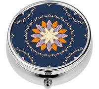 Mini Portable Pill Case Box for Purse Vitamin Medicine Metal Small Cute Travel Pill Organizer Container Holder Pocket Pharmacy Repeat Flower Circle Blue Simple Zen Floral Wreath