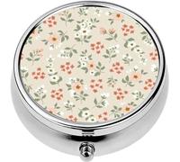 Mini Portable Pill Case Box for Purse Vitamin Medicine Metal Small Cute Travel Pill Organizer Container Holder Pocket Pharmacy a Little Flowers and Branch Leaves Abstract Small Flower Patter