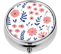 Mini Portable Pill Case Box for Purse Vitamin Medicine Metal Small Cute Travel Pill Organizer Container Holder Pocket Pharmacy Hand Drawn Fashion Pink Floral Doodle