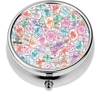 Mini Portable Pill Case Box for Purse Vitamin Medicine Metal Small Cute Travel Pill Organizer Container Holder Pocket Pharmacy Passport Visa Stamps International and Immigration Office Rubber Stamp