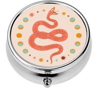 Mini Portable Pill Case Box for Purse Vitamin Medicine Metal Small Cute Travel Pill Organizer Container Holder Pocket Pharmacy Modern Abstract Art Print Snake Tropical Branch Stars Moon Phases Boho