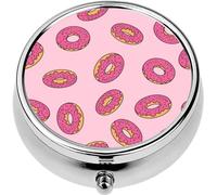 Mini Portable Pill Case Box for Purse Vitamin Medicine Metal Small Cute Travel Pill Organizer Container Holder Pocket Pharmacy Donuts Seamless with Pink Glaze Isometric Retro Comics pop sty