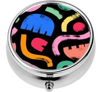 Mini Portable Pill Case Box for Purse Vitamin Medicine Metal Small Cute Travel Pill Organizer Container Holder Pocket Pharmacy Multi Colored Geometric Flowers Brush Drawn Bold Geometric Shapes and