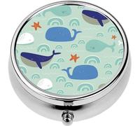 Mini Portable Pill Case Box for Purse Vitamin Medicine Metal Small Cute Travel Pill Organizer Container Holder Pocket Pharmacy Child Baby Human Age Whale Sea