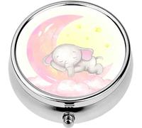Mini Portable Pill Case Box for Purse Vitamin Medicine Metal Small Cute Travel Pill Organizer Container Holder Pocket Pharmacy Cute Baby Elephant Sleep The Crescent Moon Baby Girl Birthday Greeting