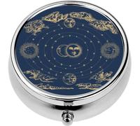 Mini Portable Pill Case Box for Purse Vitamin Medicine Metal Small Cute Travel Pill Organizer Container Holder Pocket Pharmacy Cosmic Machinery in Engraving Style Heavenly Sphere Graphic Esoteric d