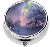 Mini Portable Pill Case Box for Purse Vitamin Medicine Metal Small Cute Travel Pill Organizer Container Holder Pocket Pharmacy Man Standing Against The Milky