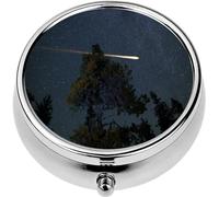 Mini Portable Pill Case Box for Purse Vitamin Medicine Metal Small Cute Travel Pill Organizer Container Holder Pocket Pharmacy Milky Way and Shooting Stars Above The Treetops