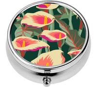 Mini Portable Pill Case Box for Purse Vitamin Medicine Metal Small Cute Travel Pill Organizer Container Holder Pocket Pharmacy Floral Exotic Calla Flowers Botanical