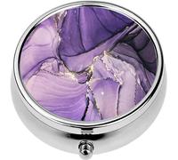 Mini Portable Pill Case Box for Purse Vitamin Medicine Metal Small Cute Travel Pill Organizer Container Holder Pocket Pharmacy Abstract Luxury Lavender Liquid Watercolor Golden Stains Pastel Violet