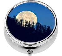 Mini Portable Pill Case Box for Purse Vitamin Medicine Metal Small Cute Travel Pill Organizer Container Holder Pocket Pharmacy Full Moon Shining Through Trees
