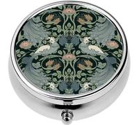 Mini Portable Pill Case Box for Purse Vitamin Medicine Metal Small Cute Travel Pill Organizer Container Holder Pocket Pharmacy Floral Vintage Seamless wit Birds for Retro