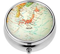 Mini Portable Pill Case Box for Purse Vitamin Medicine Metal Small Cute Travel Pill Organizer Container Holder Pocket Pharmacy Travel The Globe Series Japan