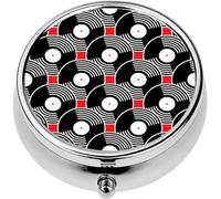 Mini Portable Pill Case Box for Purse Vitamin Medicine Metal Small Cute Travel Pill Organizer Container Holder Pocket Pharmacy Black Vinyl Records Seamless Stock