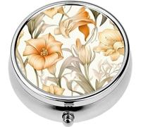 Mini Portable Pill Case Box for Purse Vitamin Medicine Metal Small Cute Travel Pill Organizer Container Holder Pocket Pharmacy Vintage Floral Botanical Engraving Style Herbs and Wild Flowers Art
