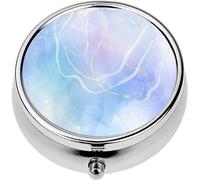 Mini Portable Pill Case Box for Purse Vitamin Medicine Metal Small Cute Travel Pill Organizer Container Holder Pocket Pharmacy Violet Cyan Blue Liquid Watercolor Golden Stains Teal Mauve Purple mar
