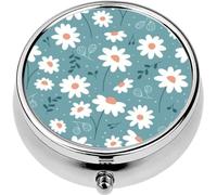 Mini Portable Pill Case Box for Purse Vitamin Medicine Metal Small Cute Travel Pill Organizer Container Holder Pocket Pharmacy Floral Chamomile Hand Drawn Doodle Plants Cute Abstract Daisy Flowers