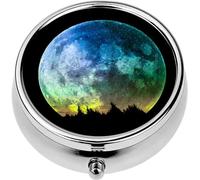 Mini Portable Pill Case Box for Purse Vitamin Medicine Metal Small Cute Travel Pill Organizer Container Holder Pocket Pharmacy The Full Moon Rises Over The Spruce Forest Composite Image The Image f