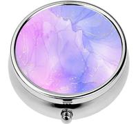 Mini Portable Pill Case Box for Purse Vitamin Medicine Metal Small Cute Travel Pill Organizer Container Holder Pocket Pharmacy Cyan Blue and Lavender Liquid Marble Gold Stripes and Glitter dust Pas