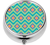 Mini Portable Pill Case Box for Purse Vitamin Medicine Metal Small Cute Travel Pill Organizer Container Holder Pocket Pharmacy Yellow Pink White Green Teal Geometric Ethnic Oriental Traditional