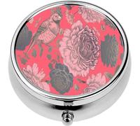 Mini Portable Pill Case Box for Purse Vitamin Medicine Metal Small Cute Travel Pill Organizer Container Holder Pocket Pharmacy Blooming Flowers Birds and Butterflies Floral Summer