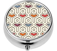 Mini Portable Pill Case Box for Purse Vitamin Medicine Metal Small Cute Travel Pill Organizer Container Holder Pocket Pharmacy Ethnic Surface Repeated Interlocking Geometric Figure