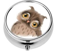 Mini Portable Pill Case Box for Purse Vitamin Medicine Metal Small Cute Travel Pill Organizer Container Holder Pocket Pharmacy Cute Hand Drawn owl Forest Bird Woodland Watercolor Animal Portrait