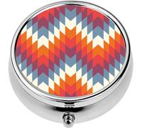 Mini Portable Pill Case Box for Purse Vitamin Medicine Metal Small Cute Travel Pill Organizer Container Holder Pocket Pharmacy Ethnic Style Lines Native Americans Ornamental