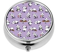 Mini Portable Pill Case Box for Purse Vitamin Medicine Metal Small Cute Travel Pill Organizer Container Holder Pocket Pharmacy Panda Bear cude Character Different Pose