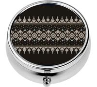 Mini Portable Pill Case Box for Purse Vitamin Medicine Metal Small Cute Travel Pill Organizer Container Holder Pocket Pharmacy Ukrainian Folk Ornament Ethnic Ornament Border Traditional Ukrainian